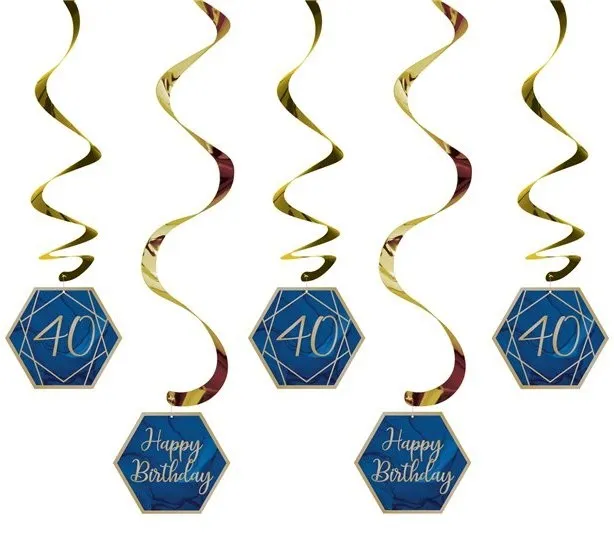 5 spirali 40° compleanno blu e oro 99cm