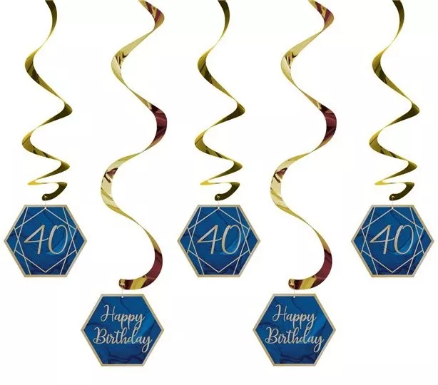 5 spirali 40° compleanno blu e oro 99cm