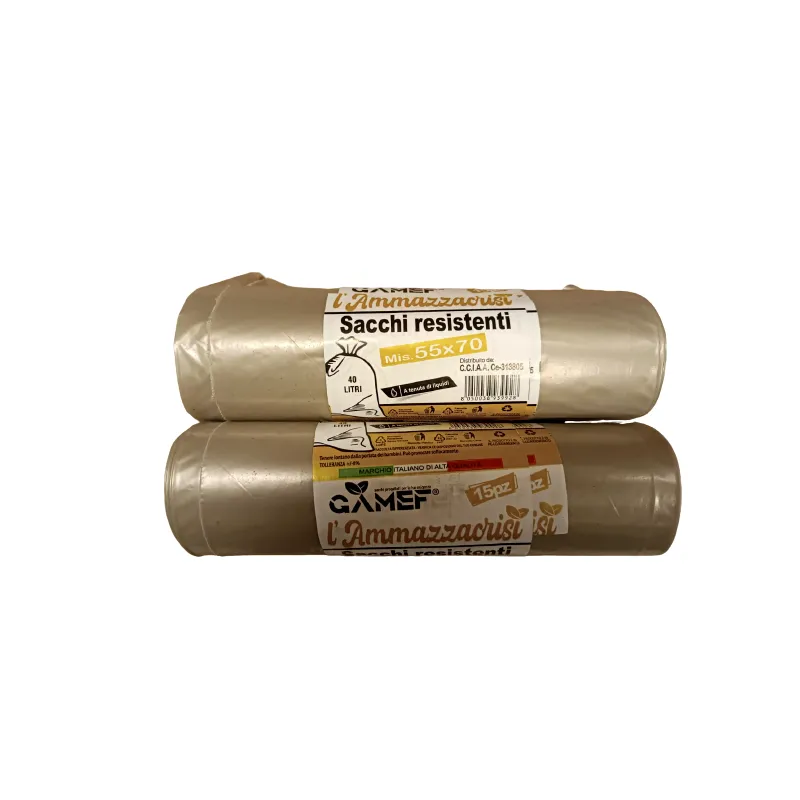 75 SACCHI (5 ROTOLI) SUPER RESISTENTI PER RIFIUTI 5982 55X70 AMBRA 40 LITRI PER IMMONDIZIA GAMEF
