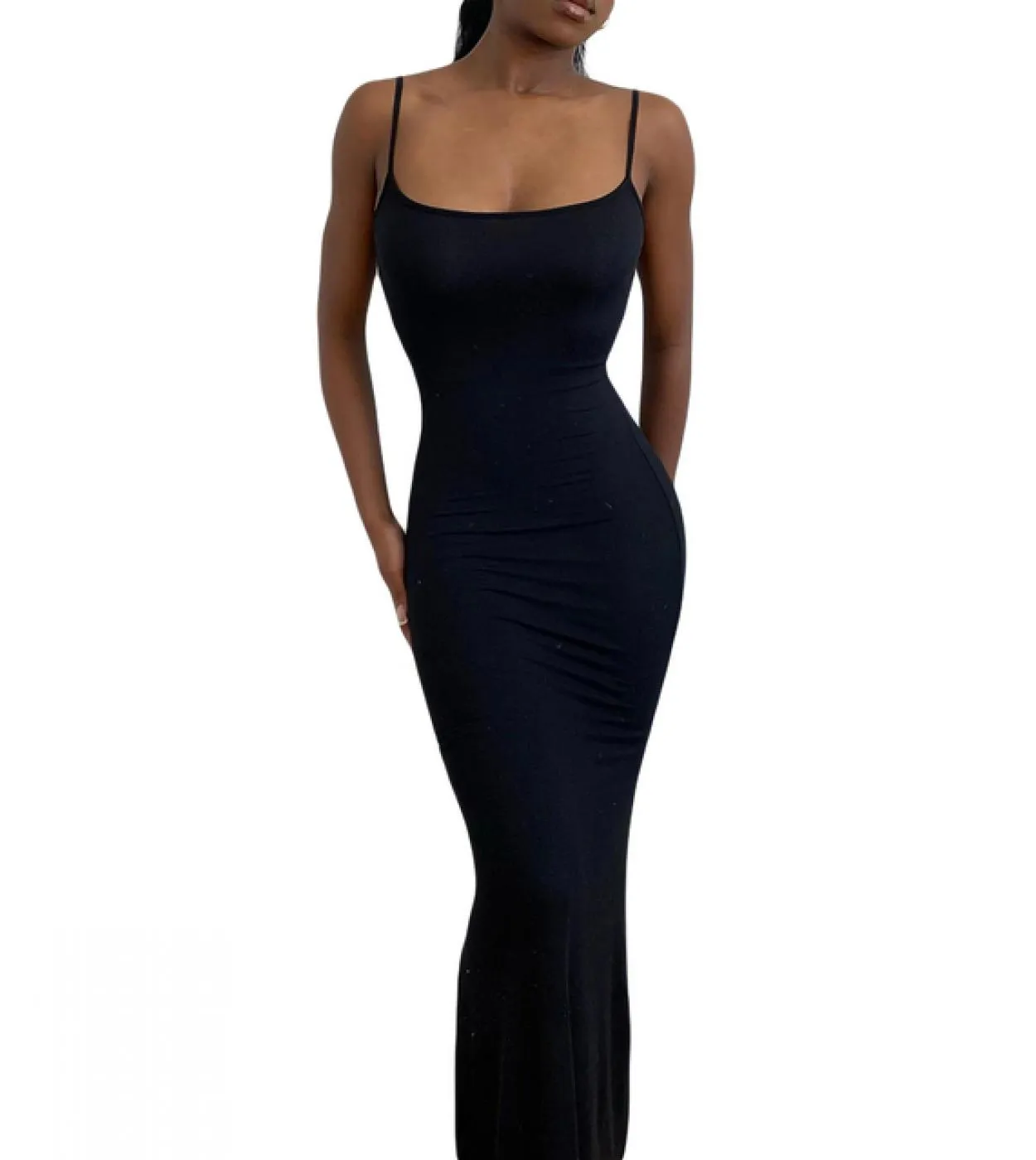 Abito da donna senza maniche lungo aderente a coda di pesce Elegante abito da cocktail party in tinta unita con cinturino per sp