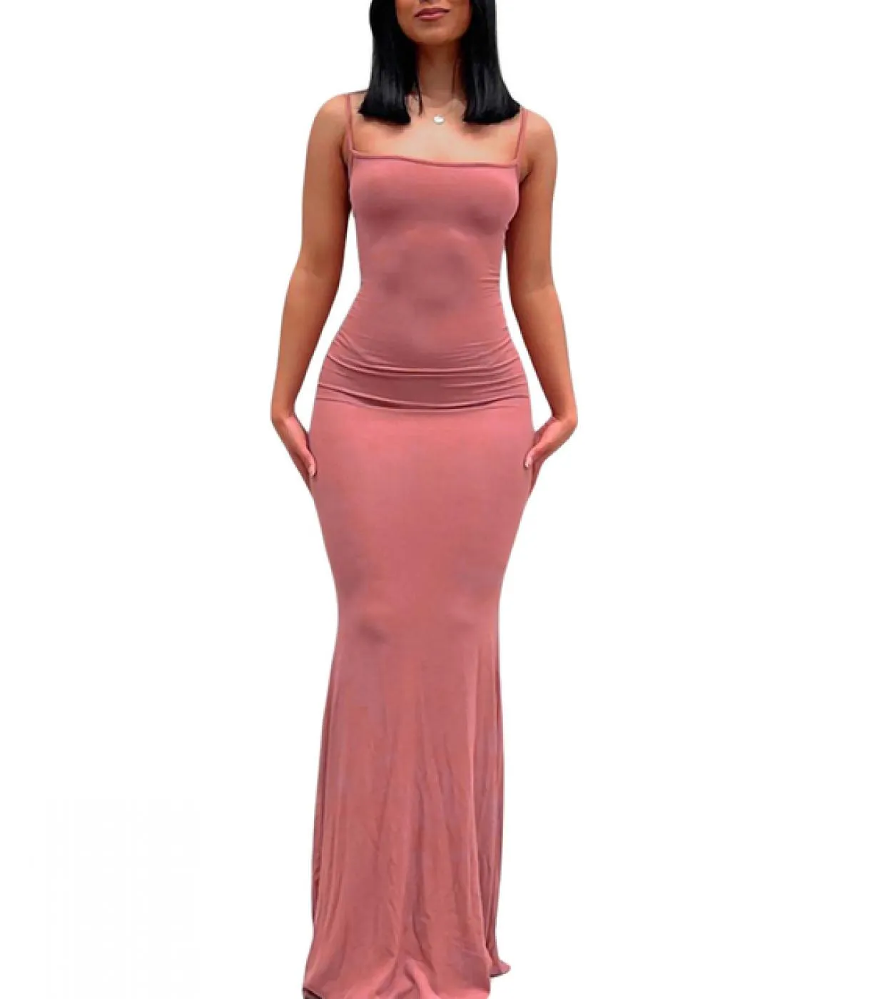 Abito da donna senza maniche lungo aderente a coda di pesce Elegante abito da cocktail party in tinta unita con cinturino per sp
