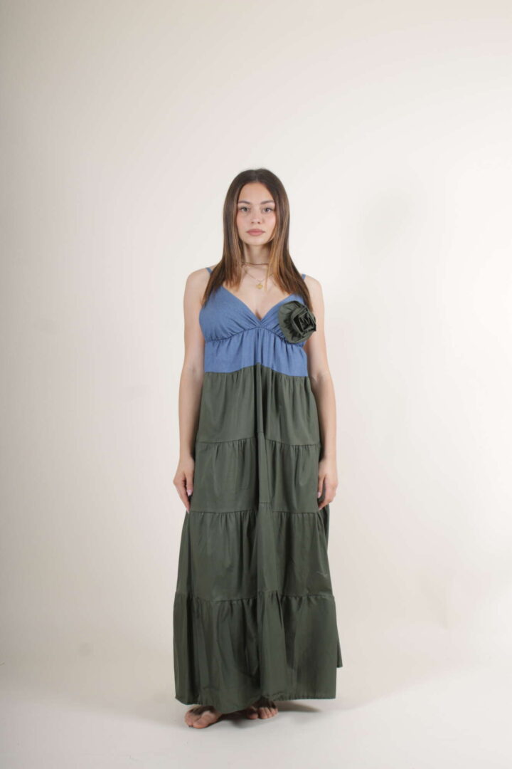 Abito Lungo Cotone Fiore – Verde