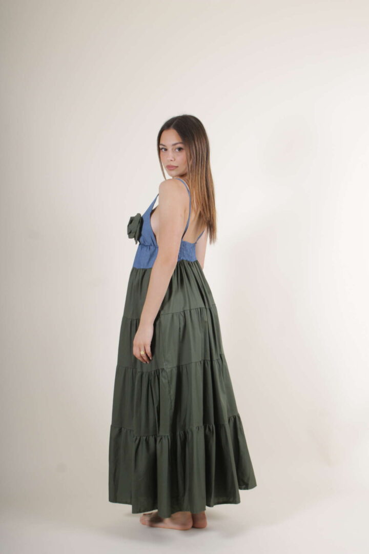 Abito Lungo Cotone Fiore – Verde
