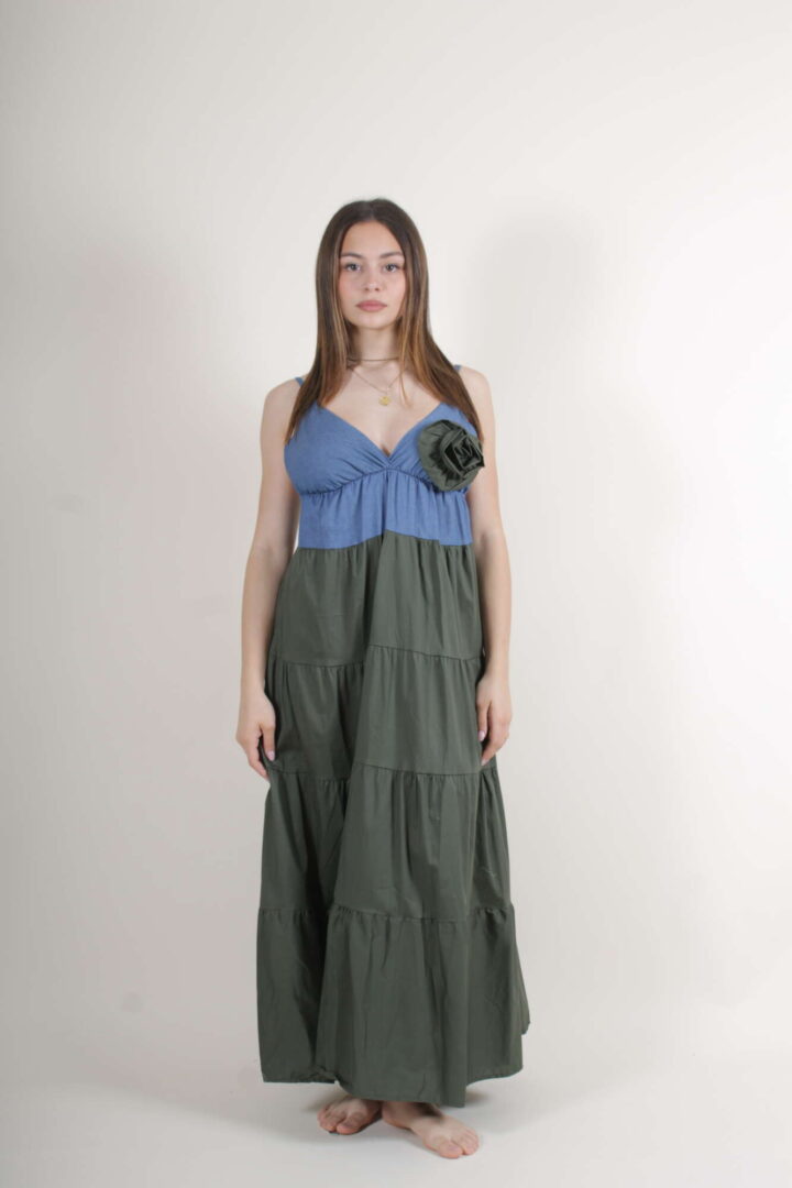 Abito Lungo Cotone Fiore – Verde