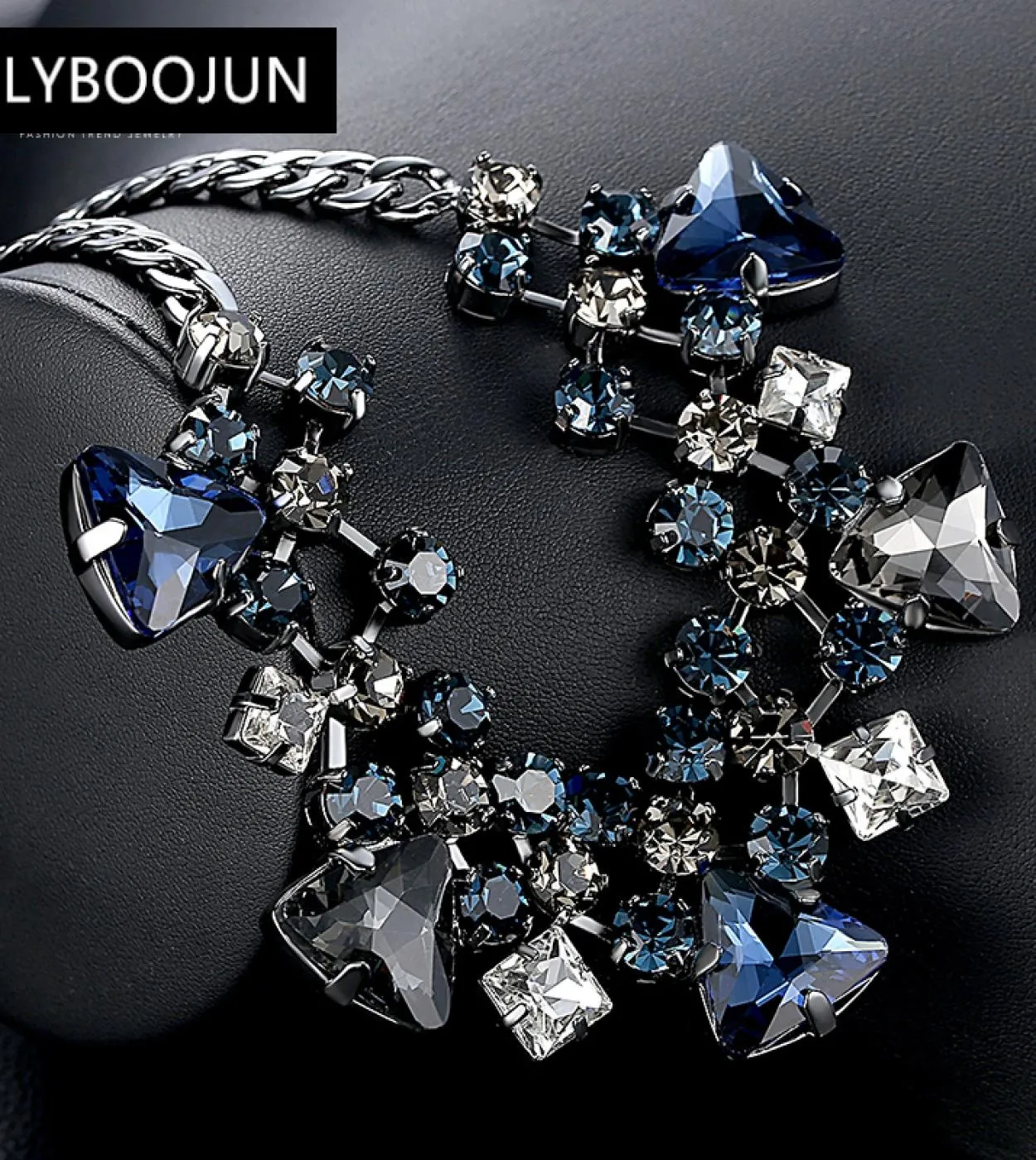 Alta moda di lusso di marca di cristallo blu grande nappa pendente collana catena per le donne festa nuziale splendido fine Duba