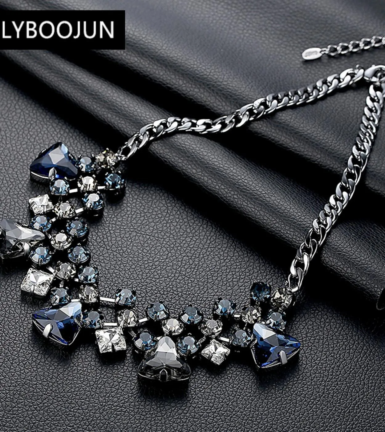 Alta moda di lusso di marca di cristallo blu grande nappa pendente collana catena per le donne festa nuziale splendido fine Duba