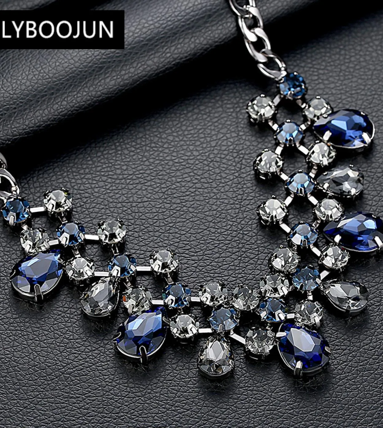 Alta moda di lusso di marca di cristallo blu grande nappa pendente collana catena per le donne festa nuziale splendido fine Duba