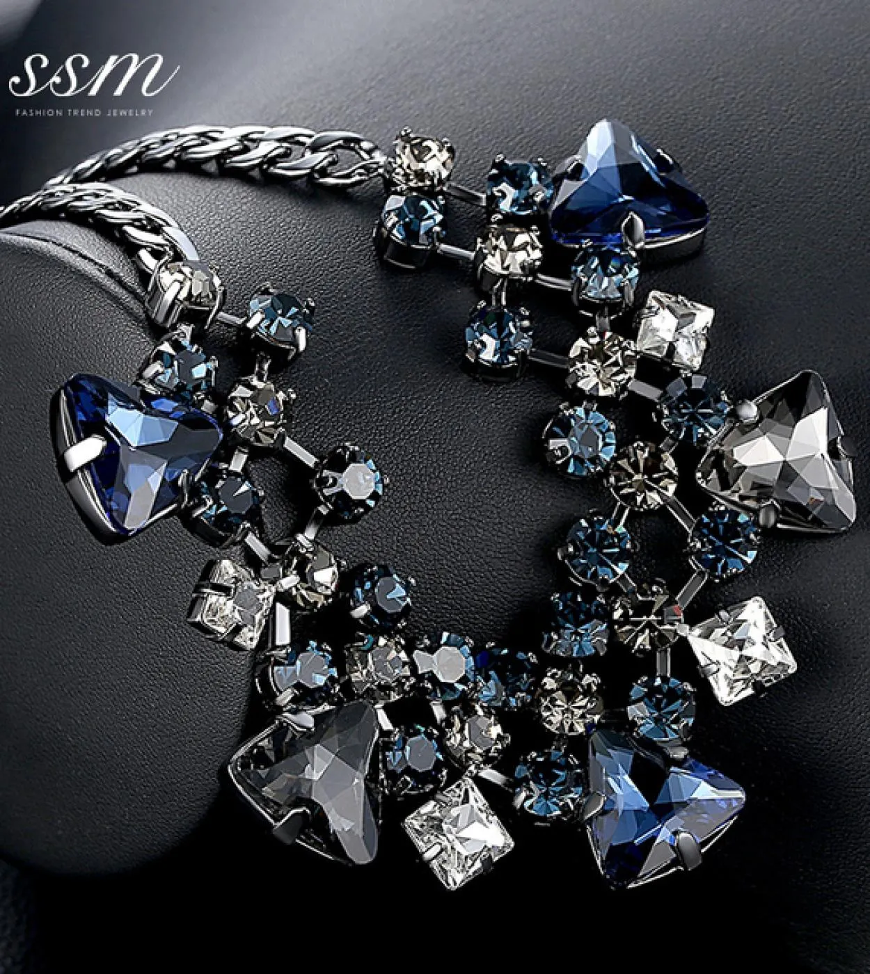 Alta moda di lusso di marca di cristallo blu grande nappa pendente collana catena per le donne festa nuziale splendido fine Duba