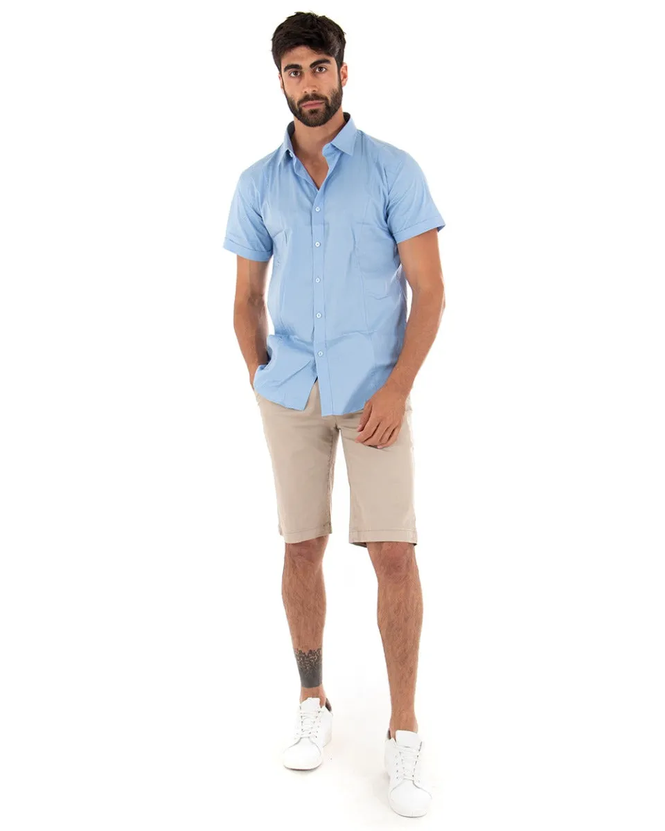 Bermuda Pantaloncino Uomo Corto Tinta Unita Beige Classico Tasca America Cotone Casual GIOSAL-PC1721A