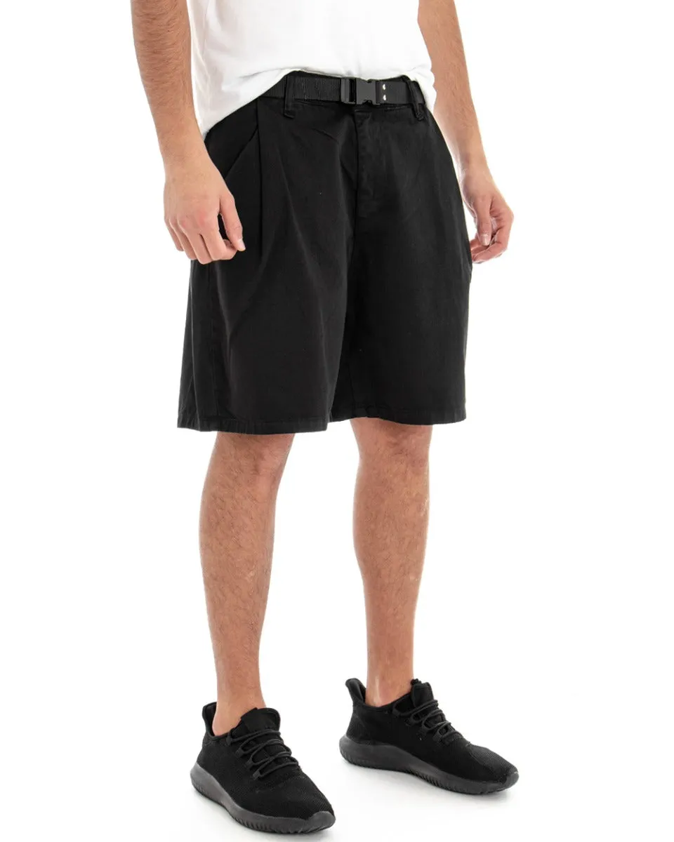 Bermuda Pantaloncino Uomo Cotone Nero Tasca America GIOSAL-PC1829A