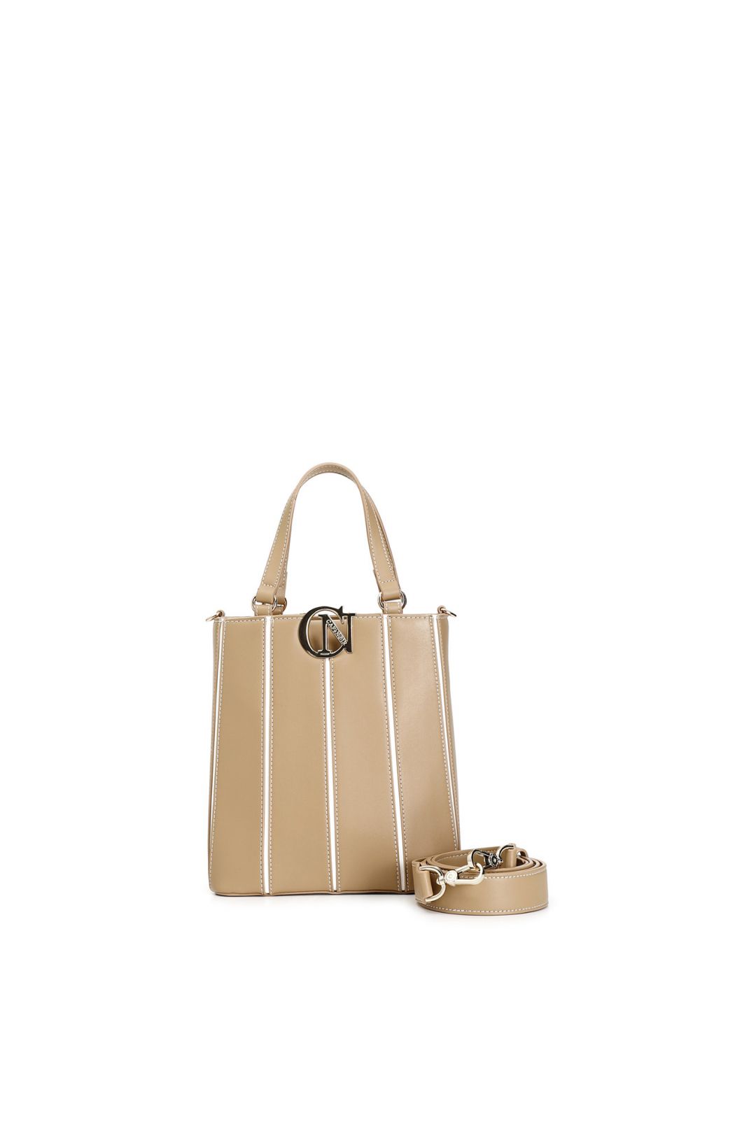 borsa a secchiello con accessorio cafènoir a contrasto cuoio