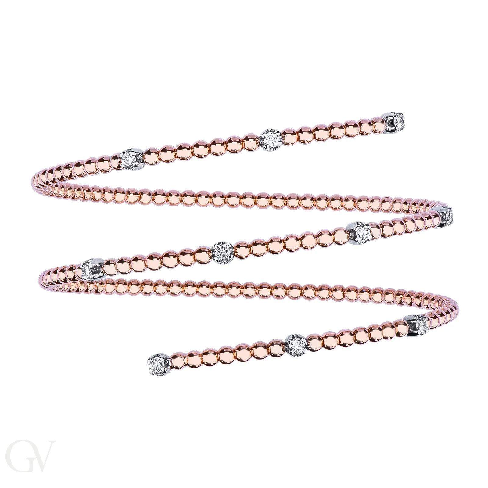 Bracciale a molla in oro bianco e rosa 18k con Diamanti