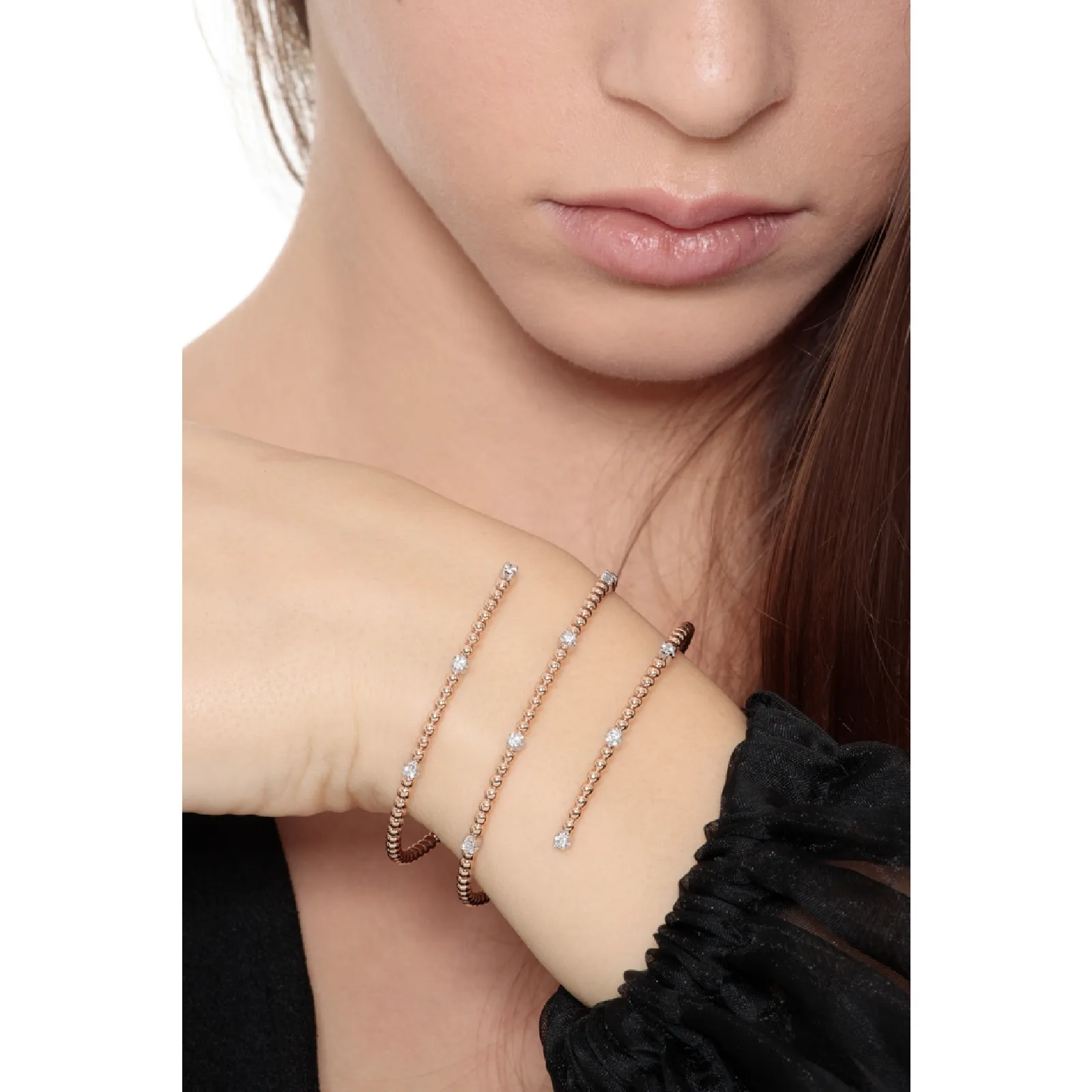 Bracciale a molla in oro bianco e rosa 18k con Diamanti