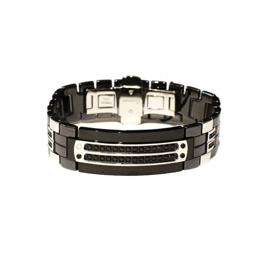 BRACCIALE IN ACCIAIO CERAMICA E SPINELLI NERI