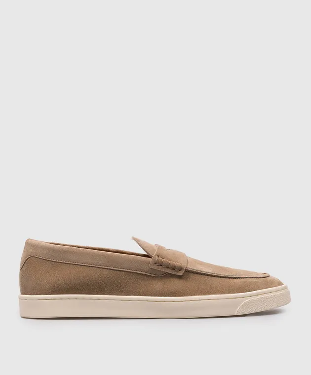 Brunello Cucinelli Mocassini in camoscio beige con logo MZUSILN312