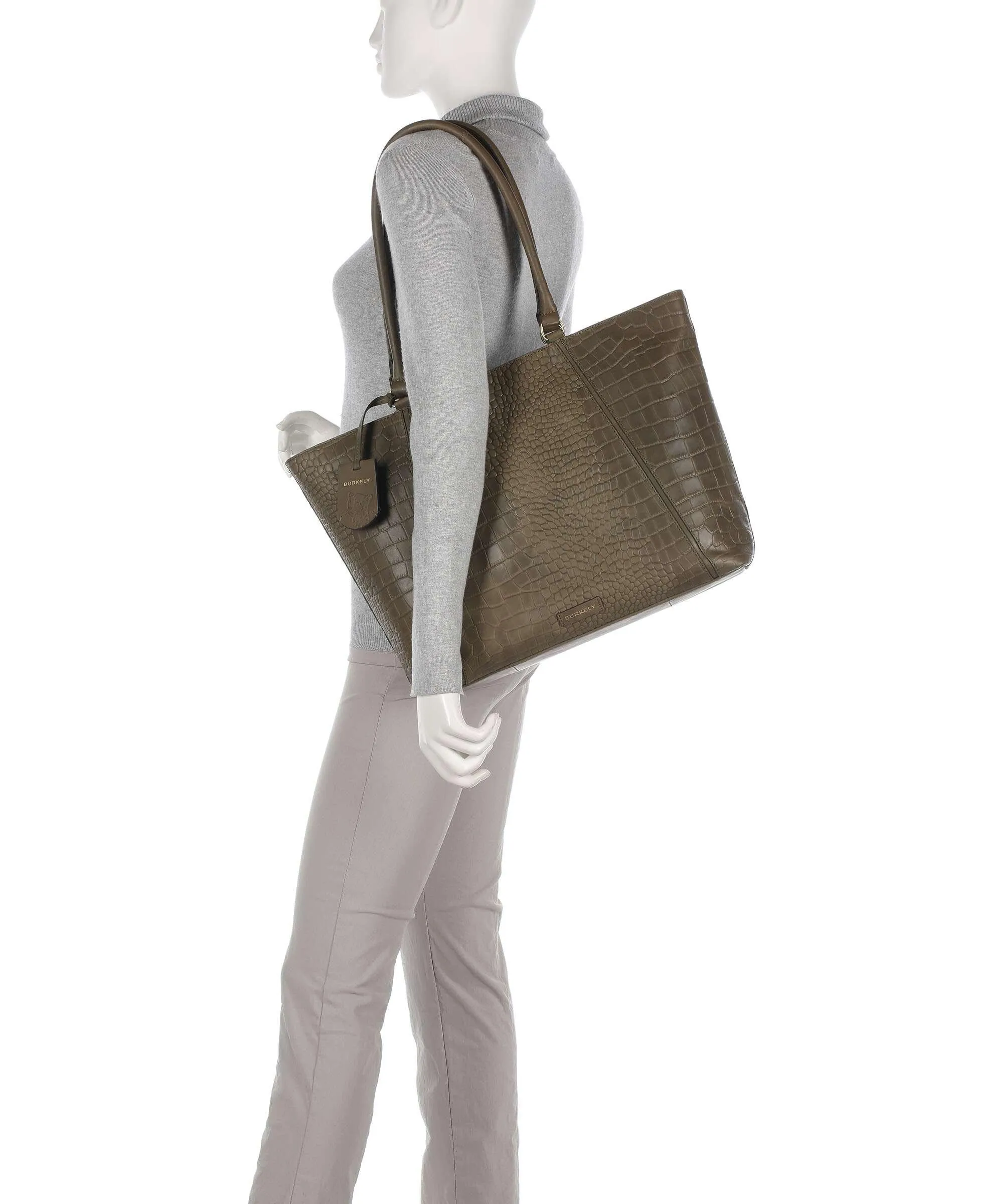  Burkely Cool Colbie Borsa shopper 15″ pelle in rilievo verde-oliva  