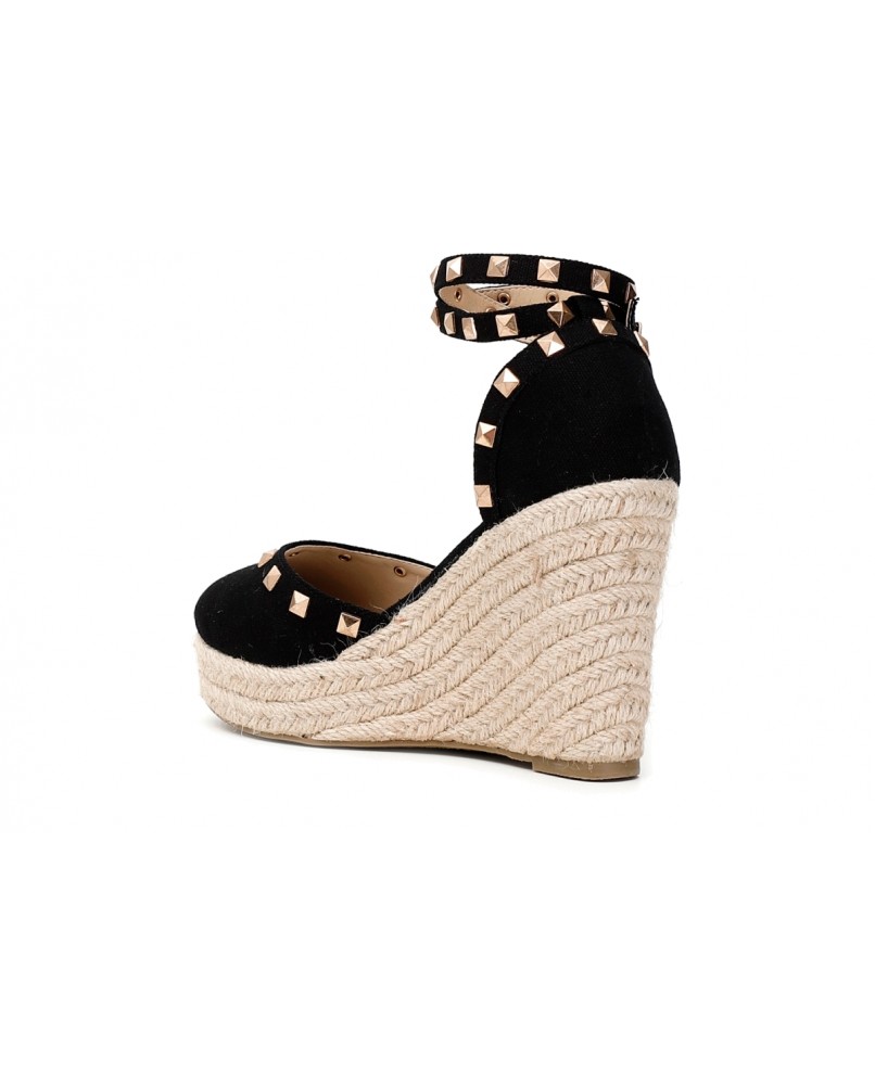 CAFENOIR HF9420 scarpe espadrilles zeppa donna canvas nero corda borchie