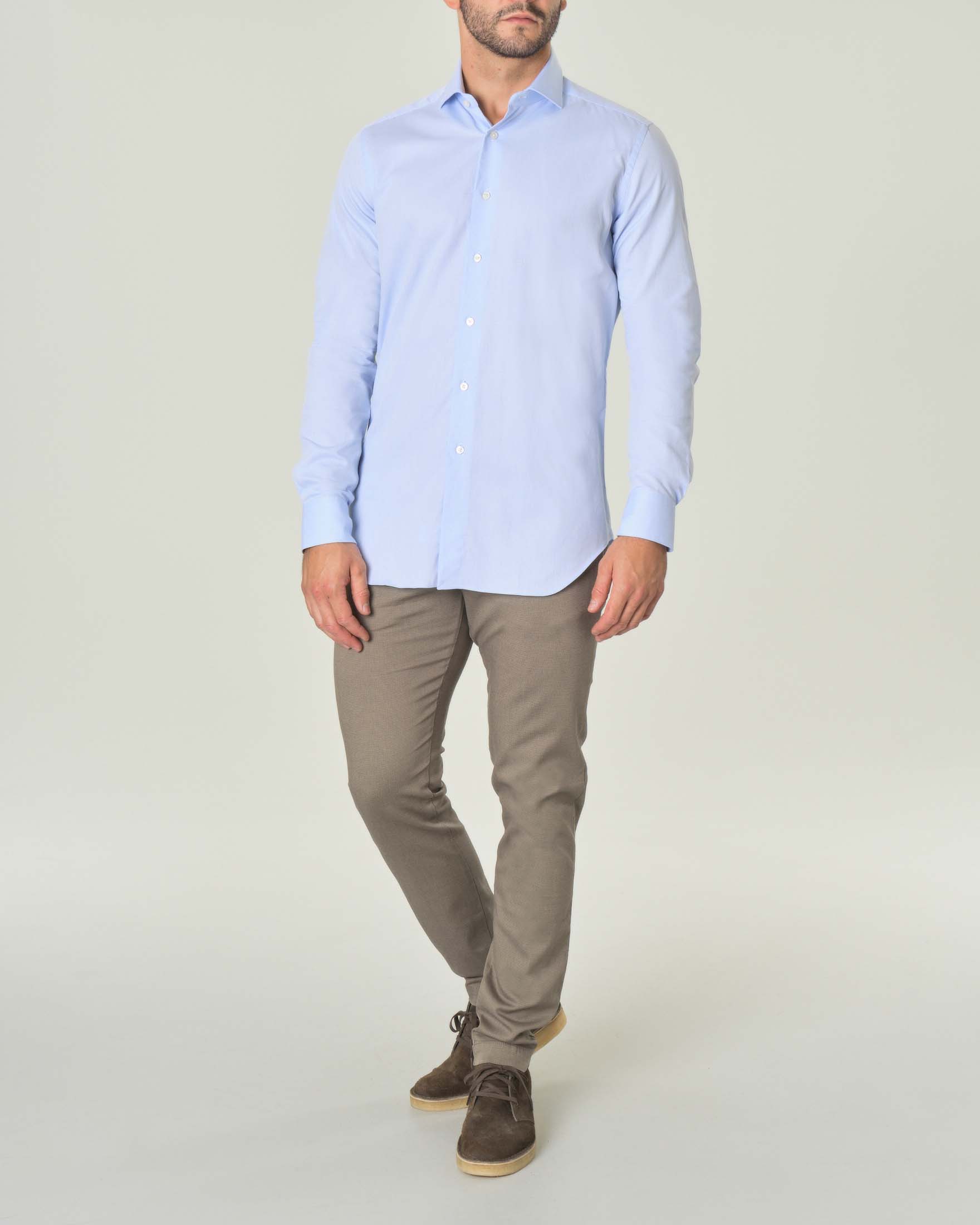 Camicia azzurra in puro cotone micro armatura con collo classico all'italiana