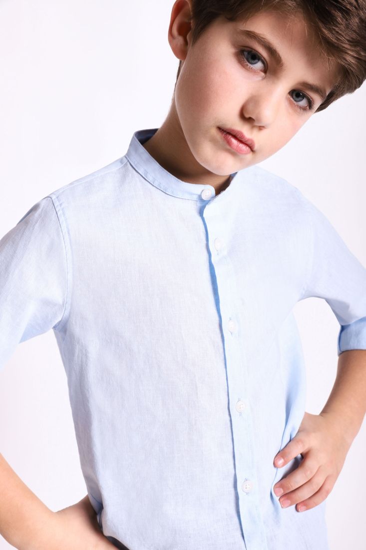 Camicia bambino monocolour con collo alla coreana