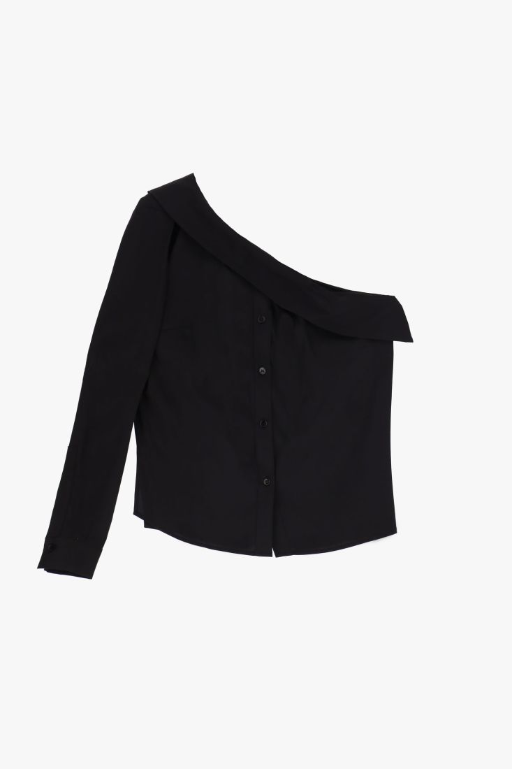 Camicia monospalla monocolour con orlo risvoltato