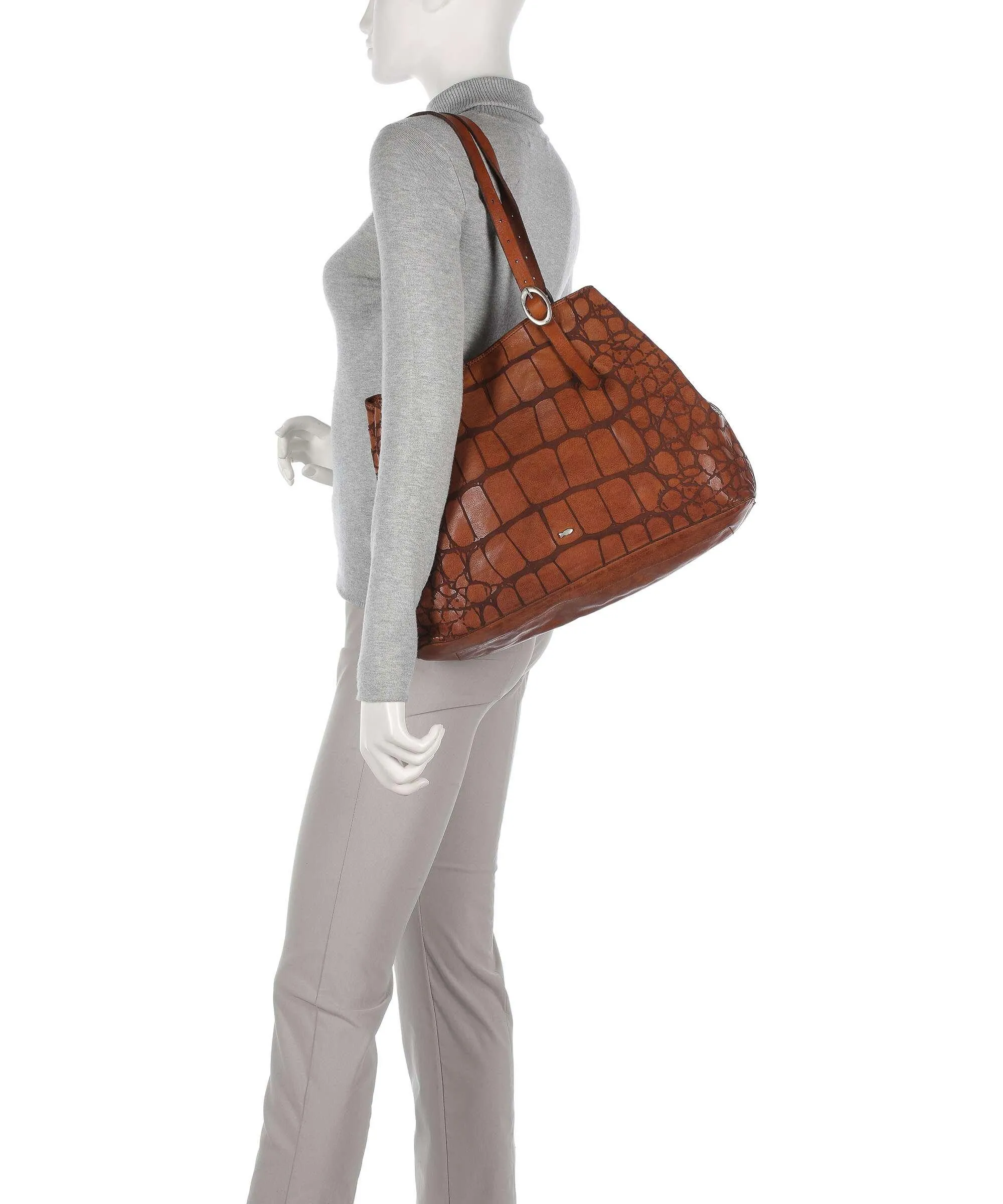  Campomaggi Borsa shopper pelle di vacchetta goffrata marrone  