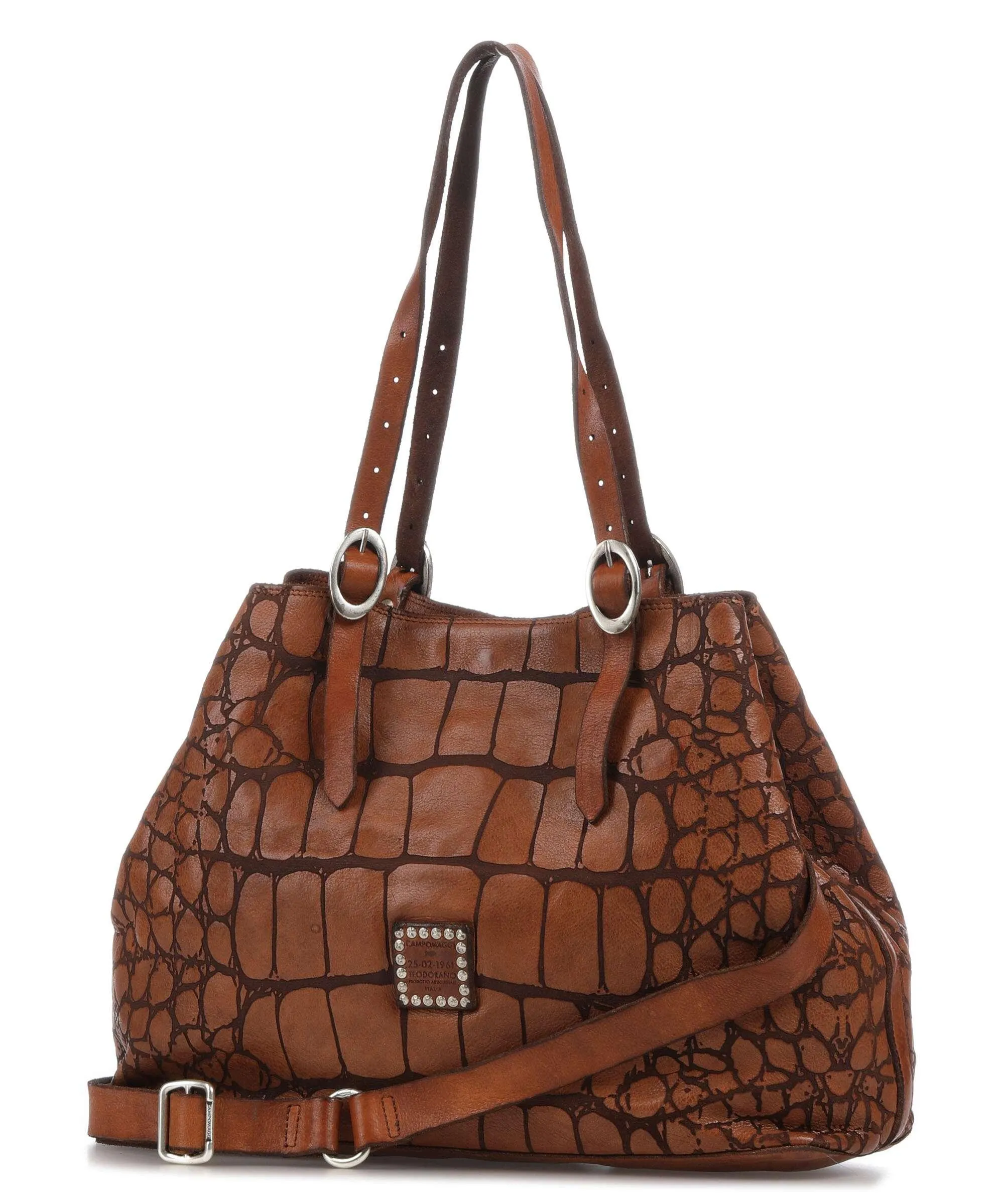  Campomaggi Borsa shopper pelle di vacchetta goffrata marrone  