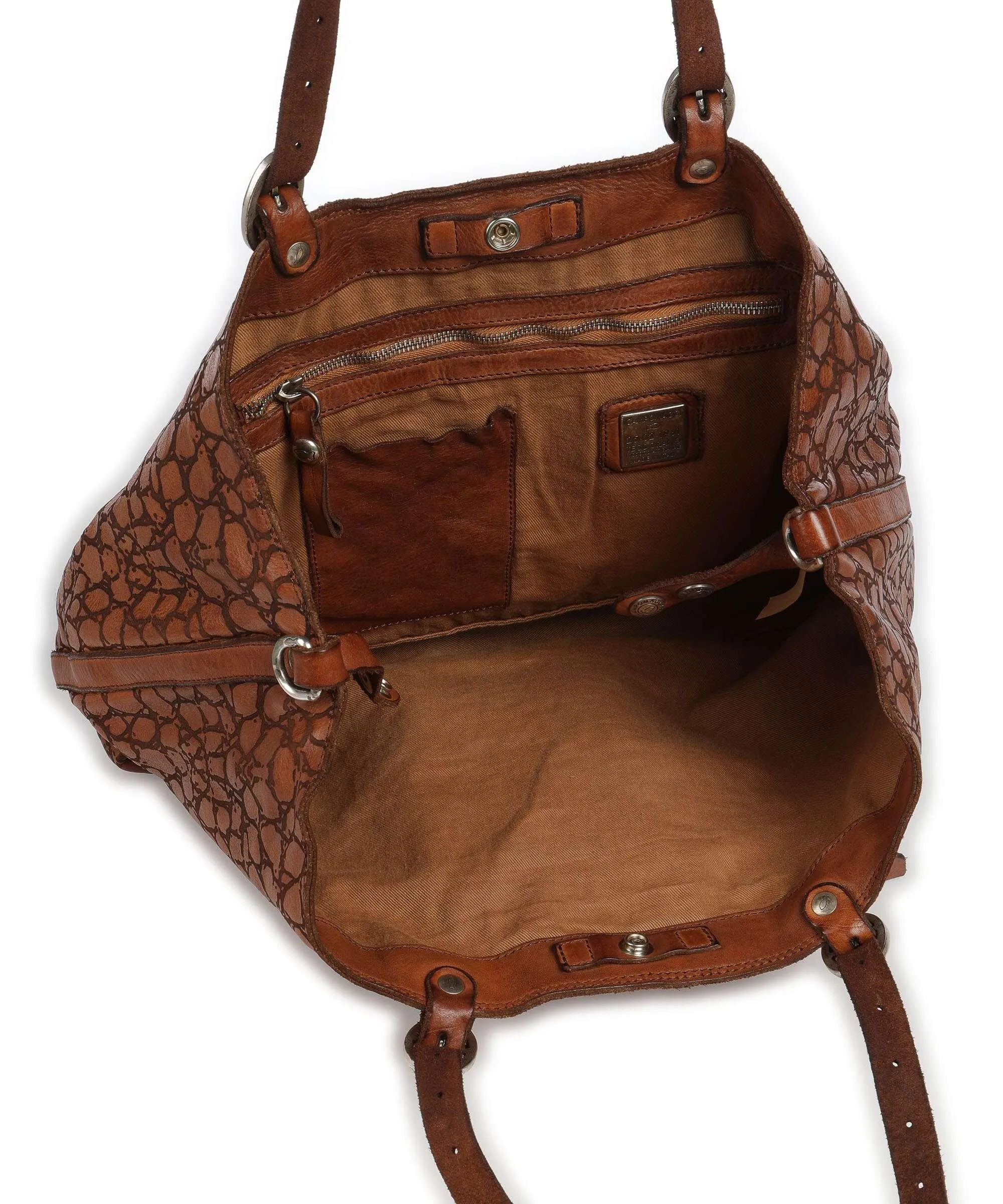  Campomaggi Borsa shopper pelle di vacchetta goffrata marrone  