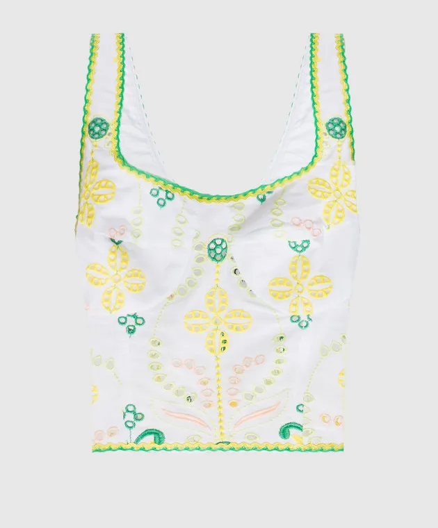 Charo Ruiz Top in lino bianco Mariel con ricami in pizzo 244102