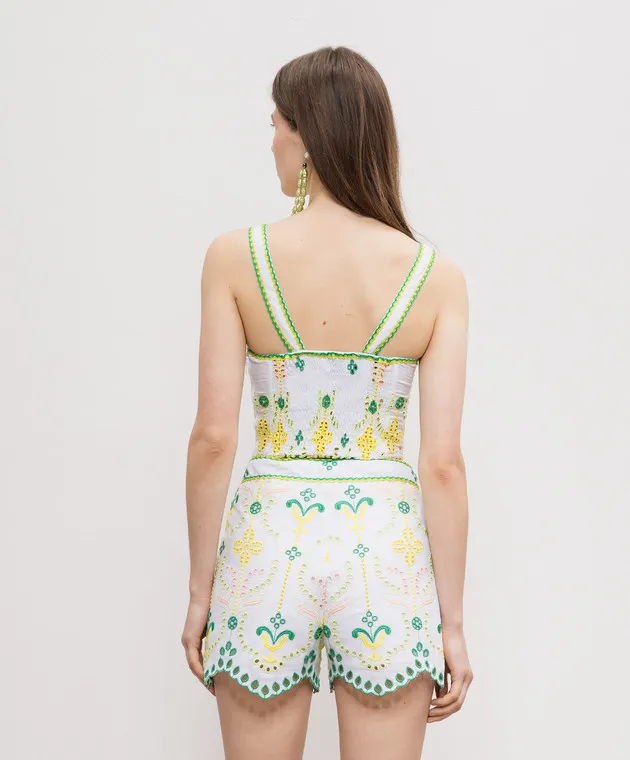 Charo Ruiz Top in lino bianco Mariel con ricami in pizzo 244102
