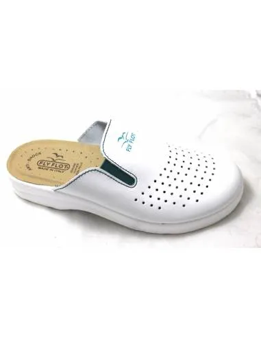 ciabatta fly flot in pelle bianca elastici verdi