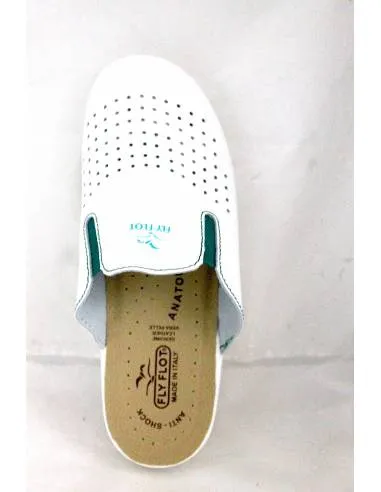 ciabatta fly flot in pelle bianca elastici verdi