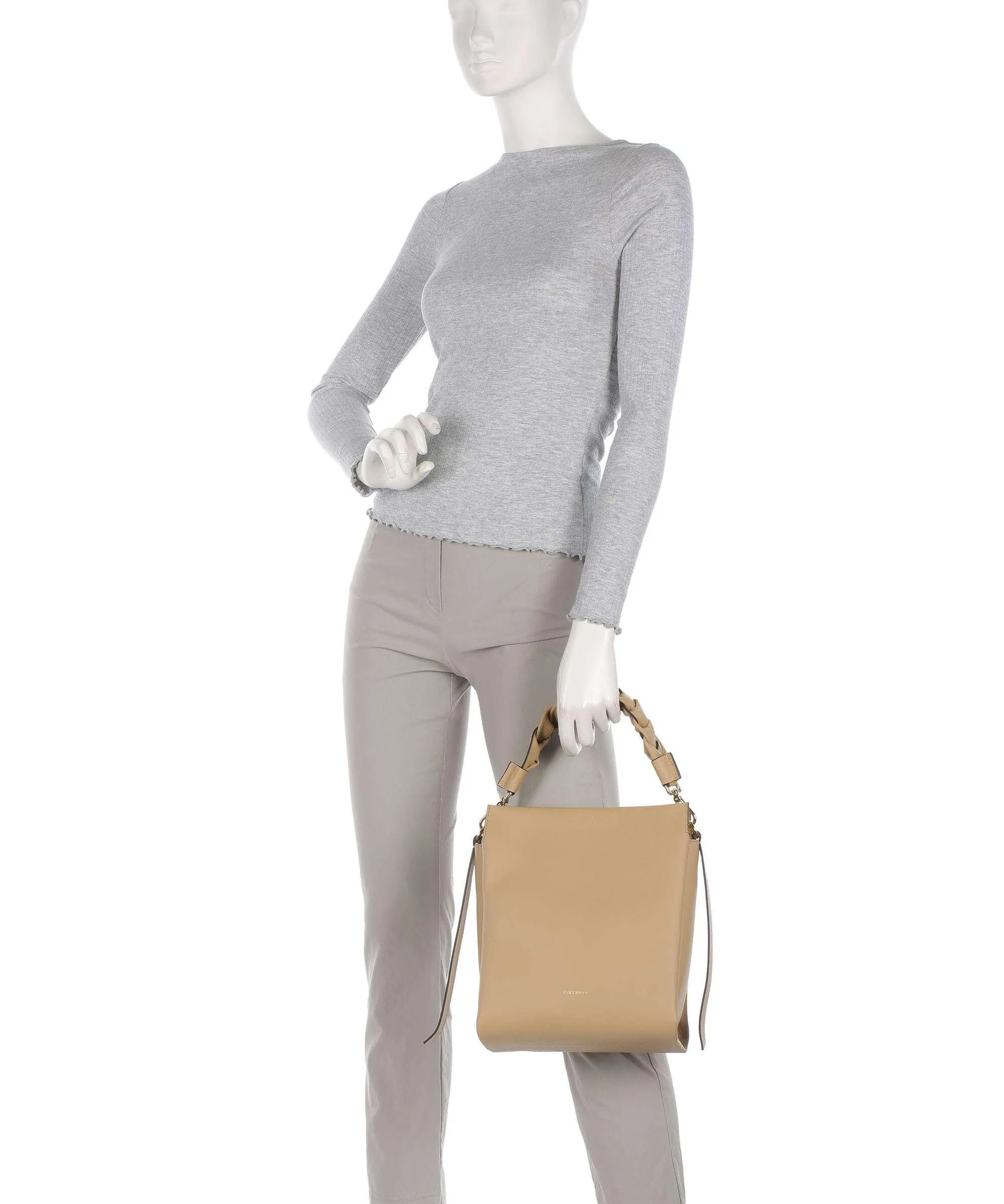  Coccinelle Boheme Grana Double Borsa a mano pelle granulata beige  