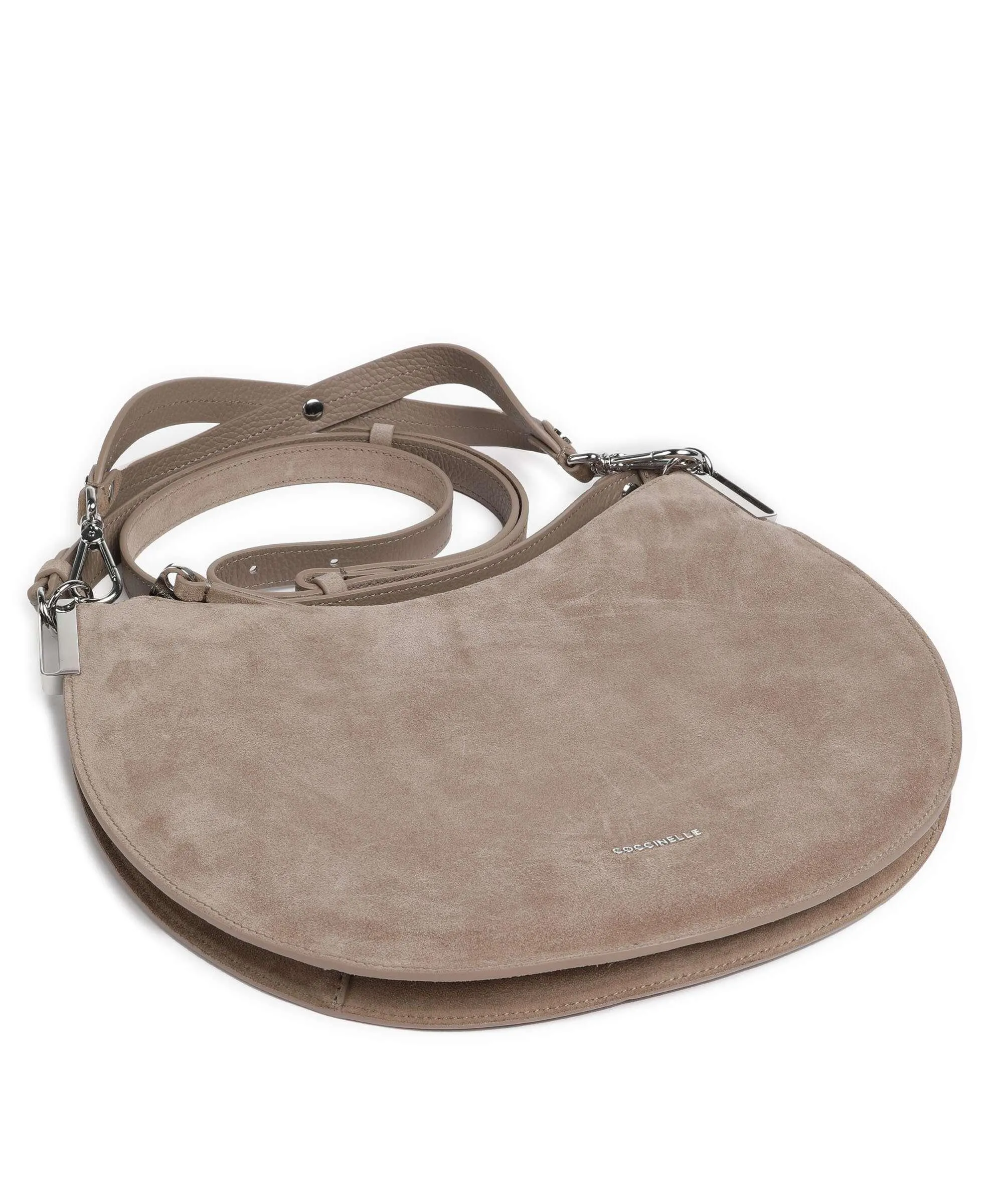  Coccinelle Sunup Suede Borsa hobo pelle ruvida taupe  
