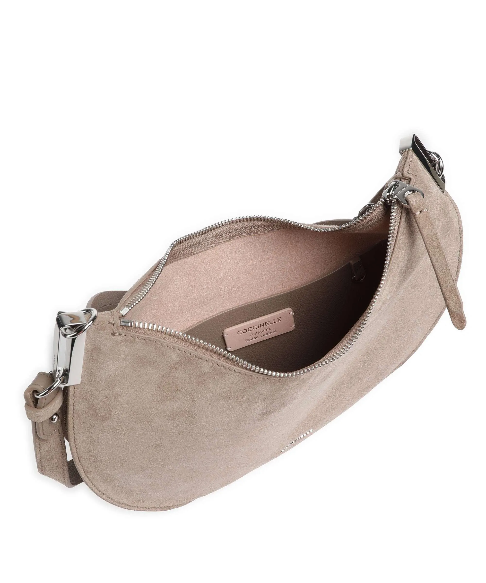  Coccinelle Sunup Suede Borsa hobo pelle ruvida taupe  