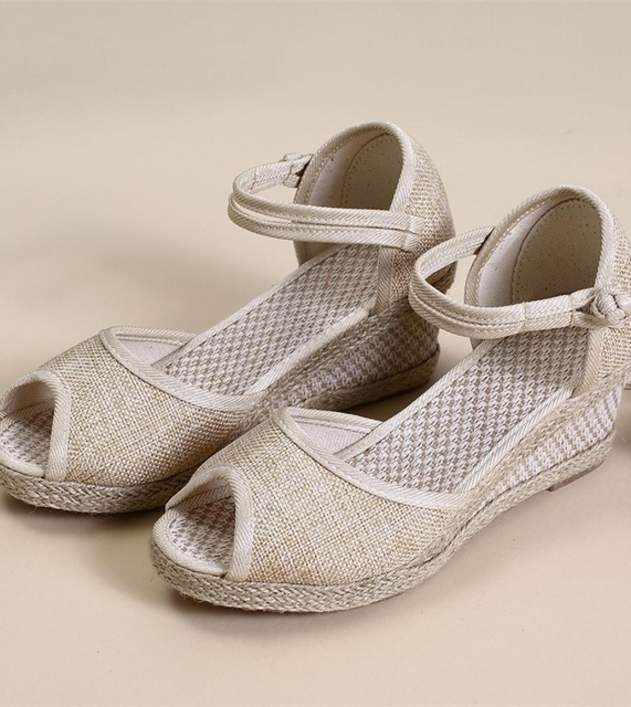 Comemore Décolleté in tessuto Donna Primavera Lino Sandali con punta aperta Espadrillas con zeppa Piattaforma 5cm Tacco Comfort