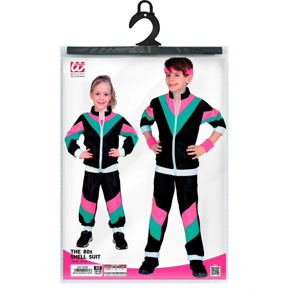 Costume Tuta Anni 80 Bambino Unisex per Feste a Tema, Taglia 8-10 anni, 140cm