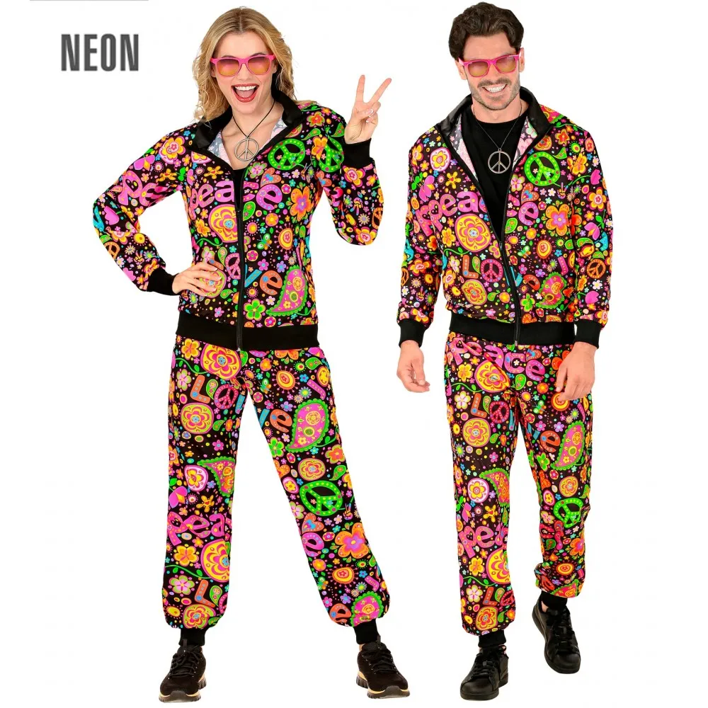 Costume Tuta Party Fashion Hippie Fluorescente Unisex per Feste a TemaTaglia XXL, Adulto