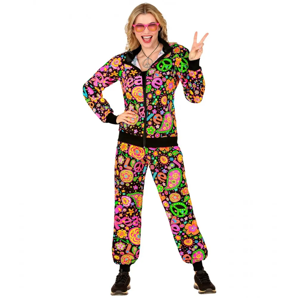 Costume Tuta Party Fashion Hippie Fluorescente Unisex per Feste a TemaTaglia XXL, Adulto