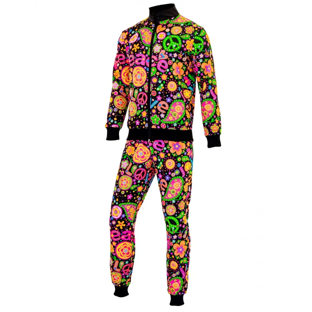 Costume Tuta Party Fashion Hippie Fluorescente Unisex per Feste a TemaTaglia XXL, Adulto