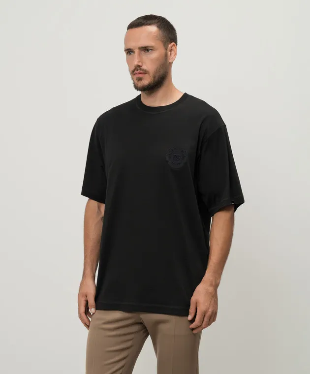 Dolce&Gabbana T-shirt nera con patch araldico G8PN9ZG7NYJ