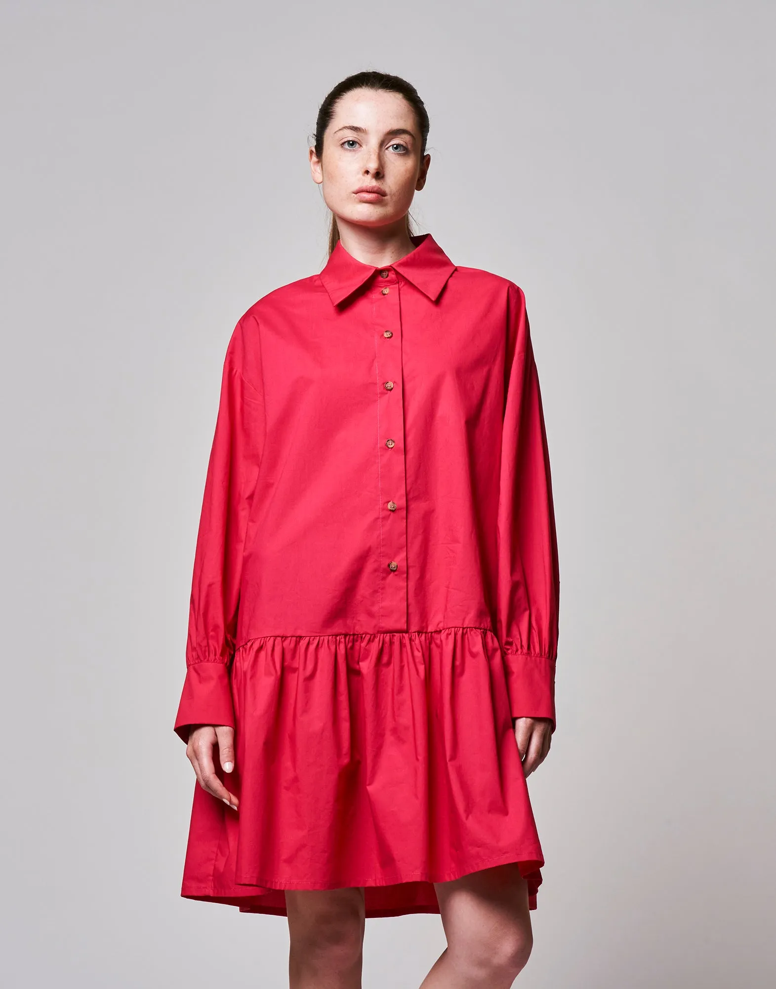 DOUUOD Abito Camicia Midi in Popeline