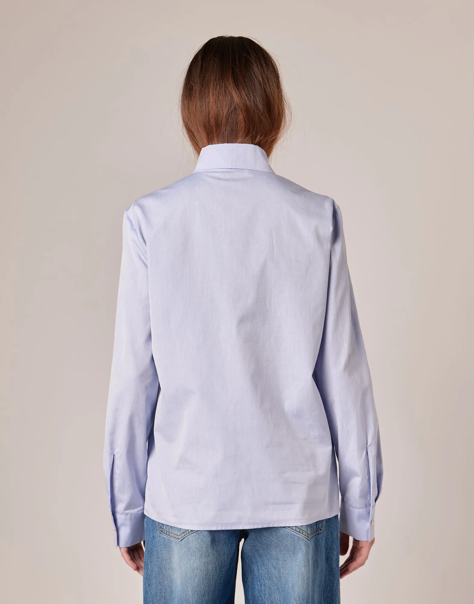 DOUUOD Camicia con Collo a Nastro in Popeline Sky