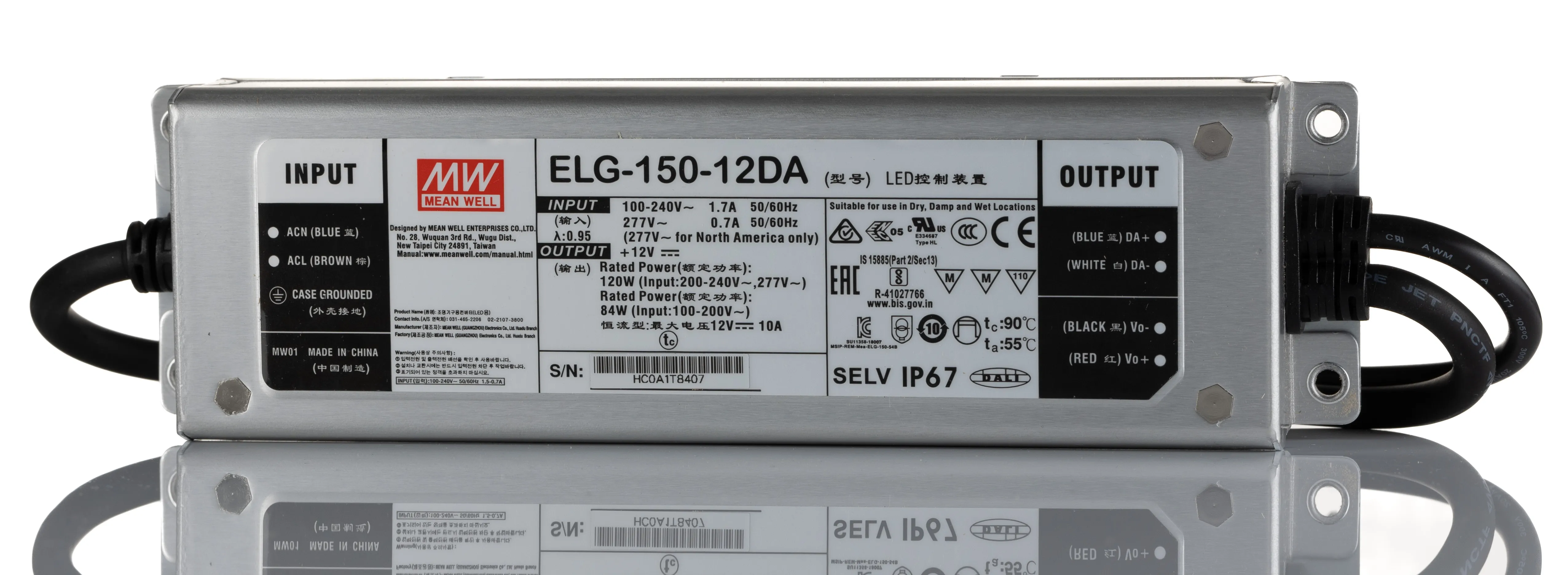 Driver LED Mean Well, 120W, IN 180 → 305 V ac, 254 → 431 V dc, OUT 12V, 10A