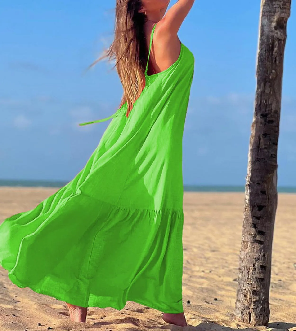 Elegante abito lungo senza maniche con cinturino per spaghetti 2023 Summer Women Casual Loose Beach Dress Backless Pieghettato S