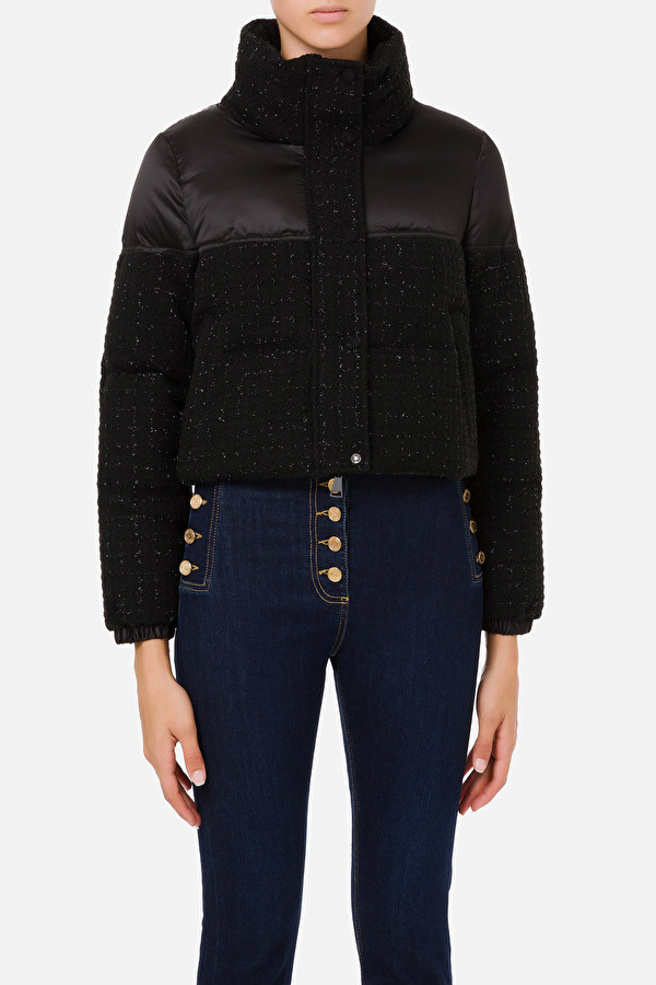 ELISABETTA FRANCHI Micro piumino misto tweed e vela