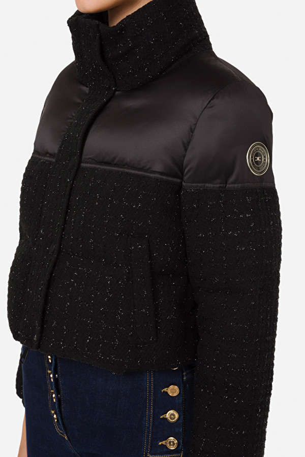 ELISABETTA FRANCHI Micro piumino misto tweed e vela