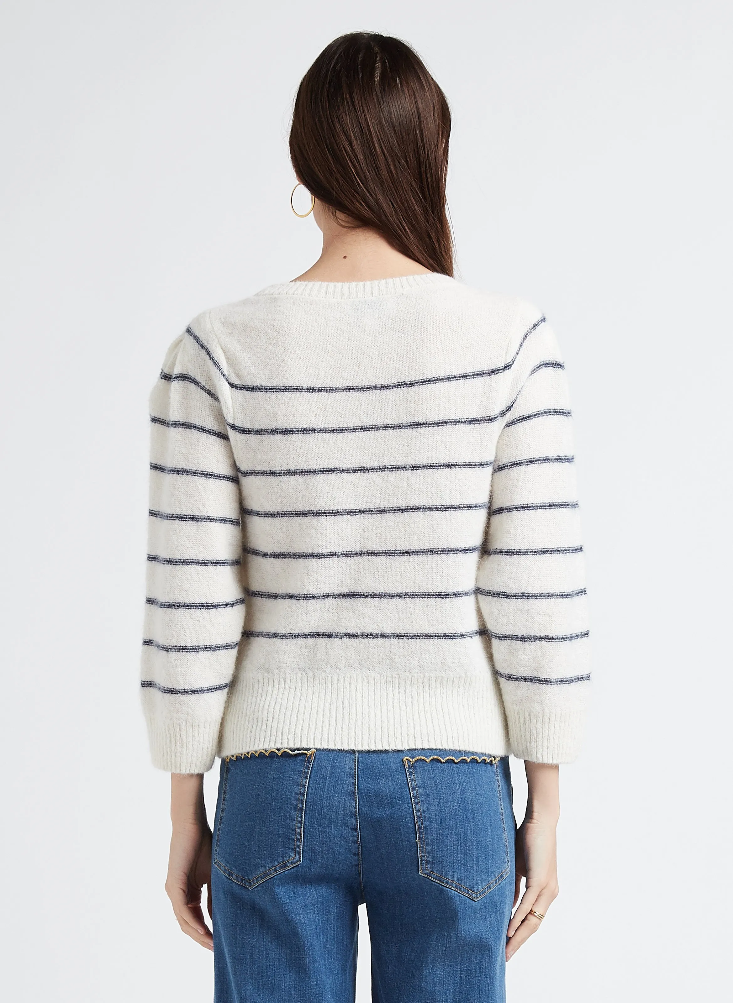  EMILE ET IDA   Maglione scollo tondo a righe in misto alpaca | Bianco