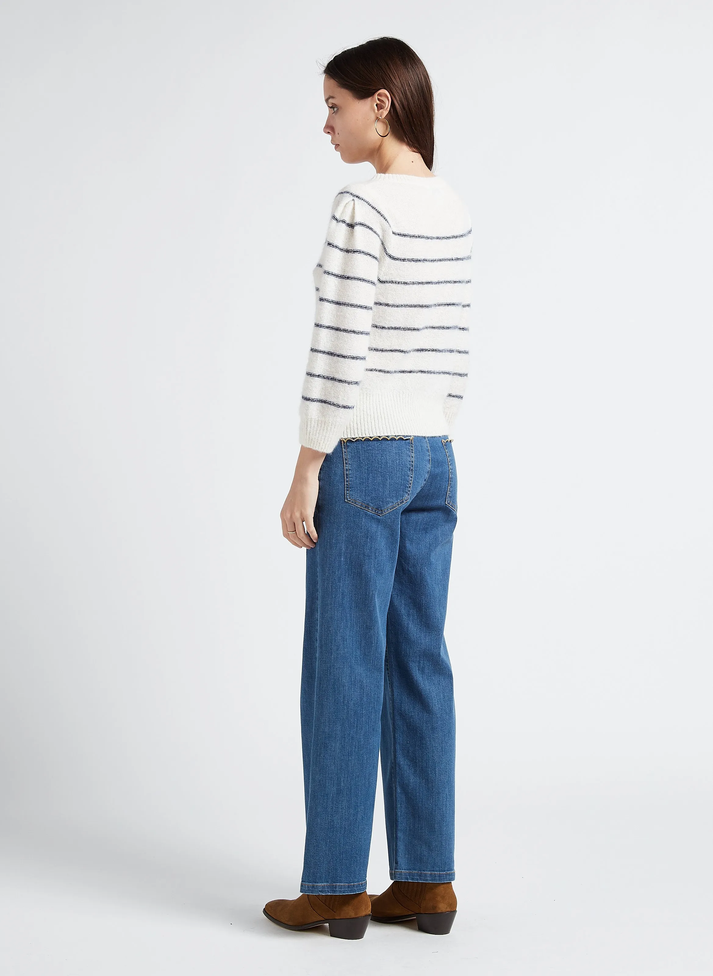  EMILE ET IDA   Maglione scollo tondo a righe in misto alpaca | Bianco