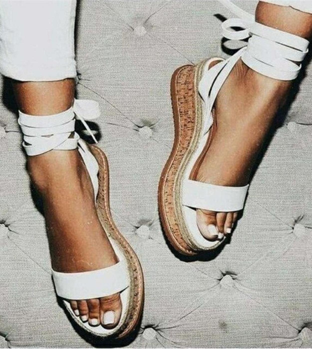 Espadrillas con zeppa bianche estive Sandali da donna Sandali gladiatore con punta aperta Sandali con plateau da donna casual co
