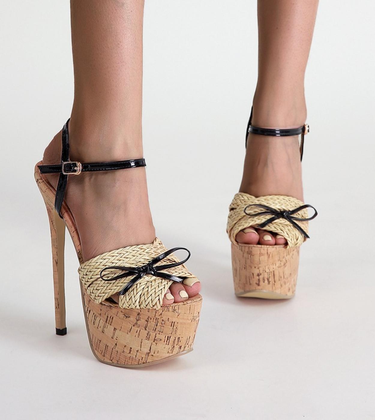 Espadrillas da 16 cm Sandali da donna Moda estiva Open Toe Scarpe con tacco alto Fibbie Discoteca Party Scarpe da donna Zapatill